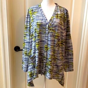 LOGO Lori Goldstein Cardigan Tunic Womens L Tie dye leaf Lagenlook Loungewear